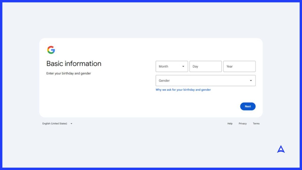 Step 3 Enter Your Basic Details - Birthday & Gender